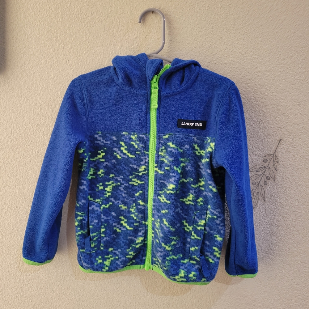 Lands' End Kids Blue and Green Fleece Hoodie SIZE 3T
